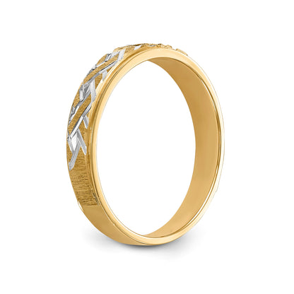 14K Yellow Gold And Rhodium Aa Quality .02 Carat Diamond Trio Ladies Complete Wedding Band