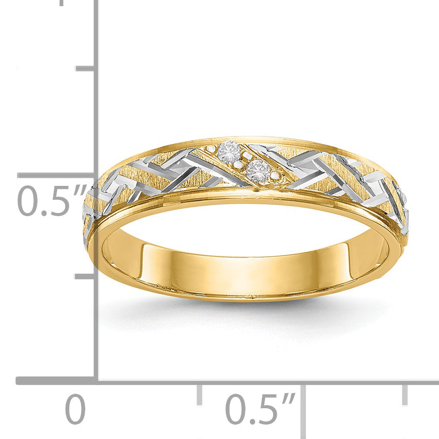 14K Yellow Gold And Rhodium Aa Quality .02 Carat Diamond Trio Ladies Complete Wedding Band