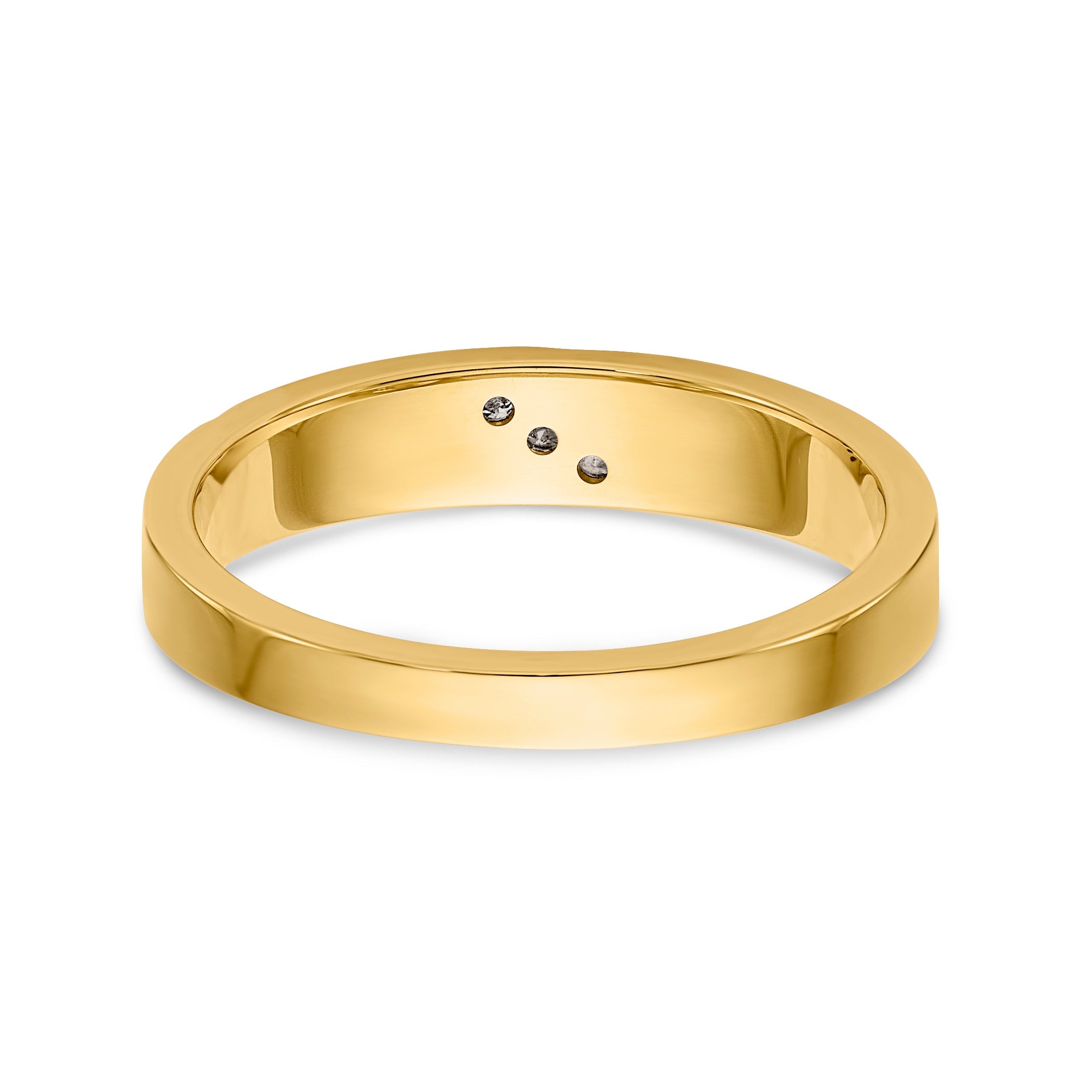 14K Yellow Gold And Rhodium Aa Quality .03 Carat Diamond Trio Ladies Complete Wedding Band