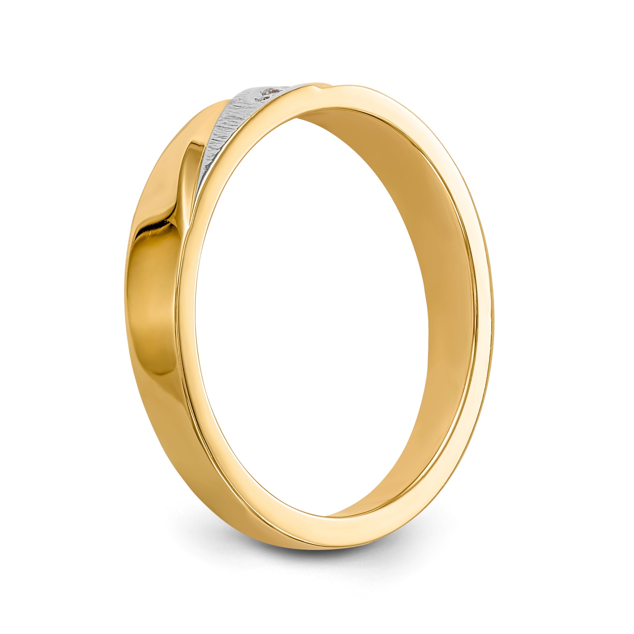 14K Yellow Gold And Rhodium Aa Quality .03 Carat Diamond Trio Ladies Complete Wedding Band