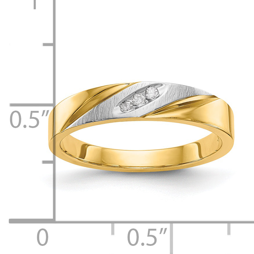 14K Yellow Gold And Rhodium Aa Quality .03 Carat Diamond Trio Ladies Complete Wedding Band