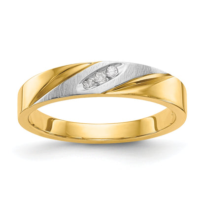14K Yellow Gold And Rhodium Aa Quality .03 Carat Diamond Trio Ladies Complete Wedding Band