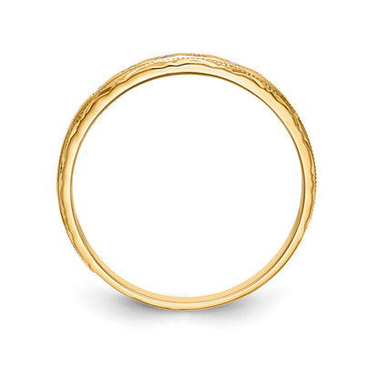 14K Yellow Gold Aa Quality 1/20 Carat Diamond Trio Ladies Complete Wedding Band