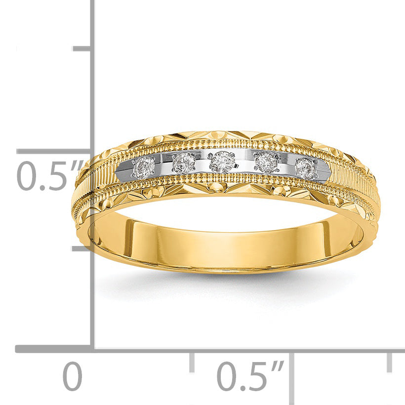 14K Yellow Gold Aa Quality 1/20 Carat Diamond Trio Ladies Complete Wedding Band