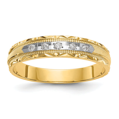 14K Yellow Gold Aa Quality 1/20 Carat Diamond Trio Ladies Complete Wedding Band