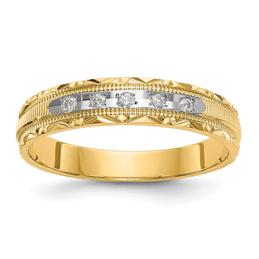 14K Yellow Gold Aa Quality 1/20 Carat Diamond Trio Ladies Complete Wedding Band