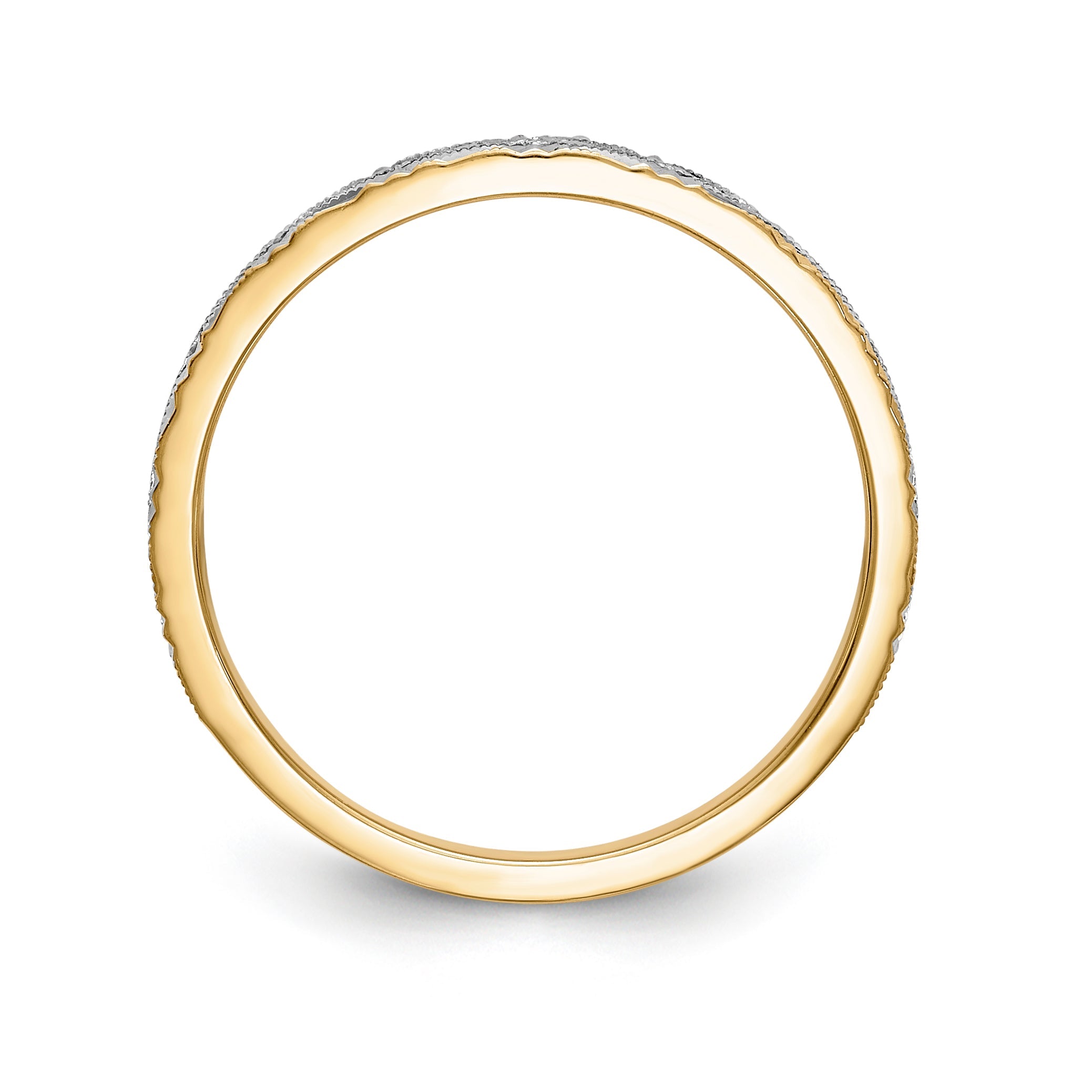 14K Yellow Gold And Rhodium Aa Quality 1/20 Carat Diamond Trio Ladies Complete Wedding Band