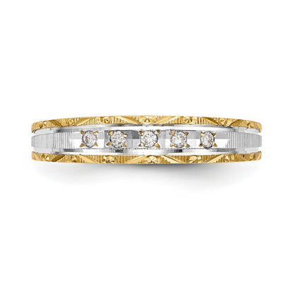 14K Yellow Gold And Rhodium Aa Quality 1/20 Carat Diamond Trio Ladies Complete Wedding Band