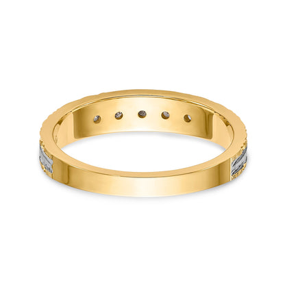 14K Yellow Gold And Rhodium Aa Quality 1/20 Carat Diamond Trio Ladies Complete Wedding Band
