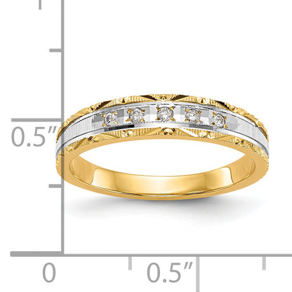 14K Yellow Gold And Rhodium Aa Quality 1/20 Carat Diamond Trio Ladies Complete Wedding Band