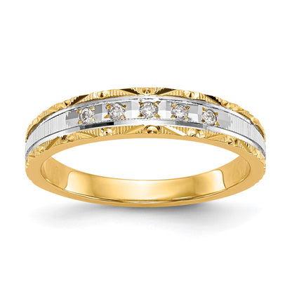 14K Yellow Gold And Rhodium Aa Quality 1/20 Carat Diamond Trio Ladies Complete Wedding Band