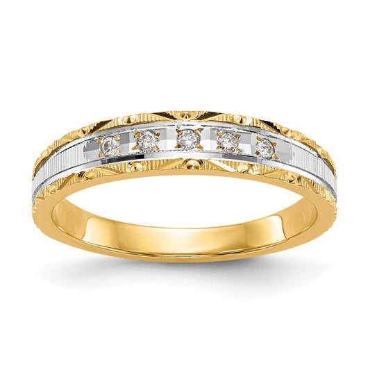 14K Yellow Gold And Rhodium Aa Quality 1/20 Carat Diamond Trio Ladies Complete Wedding Band