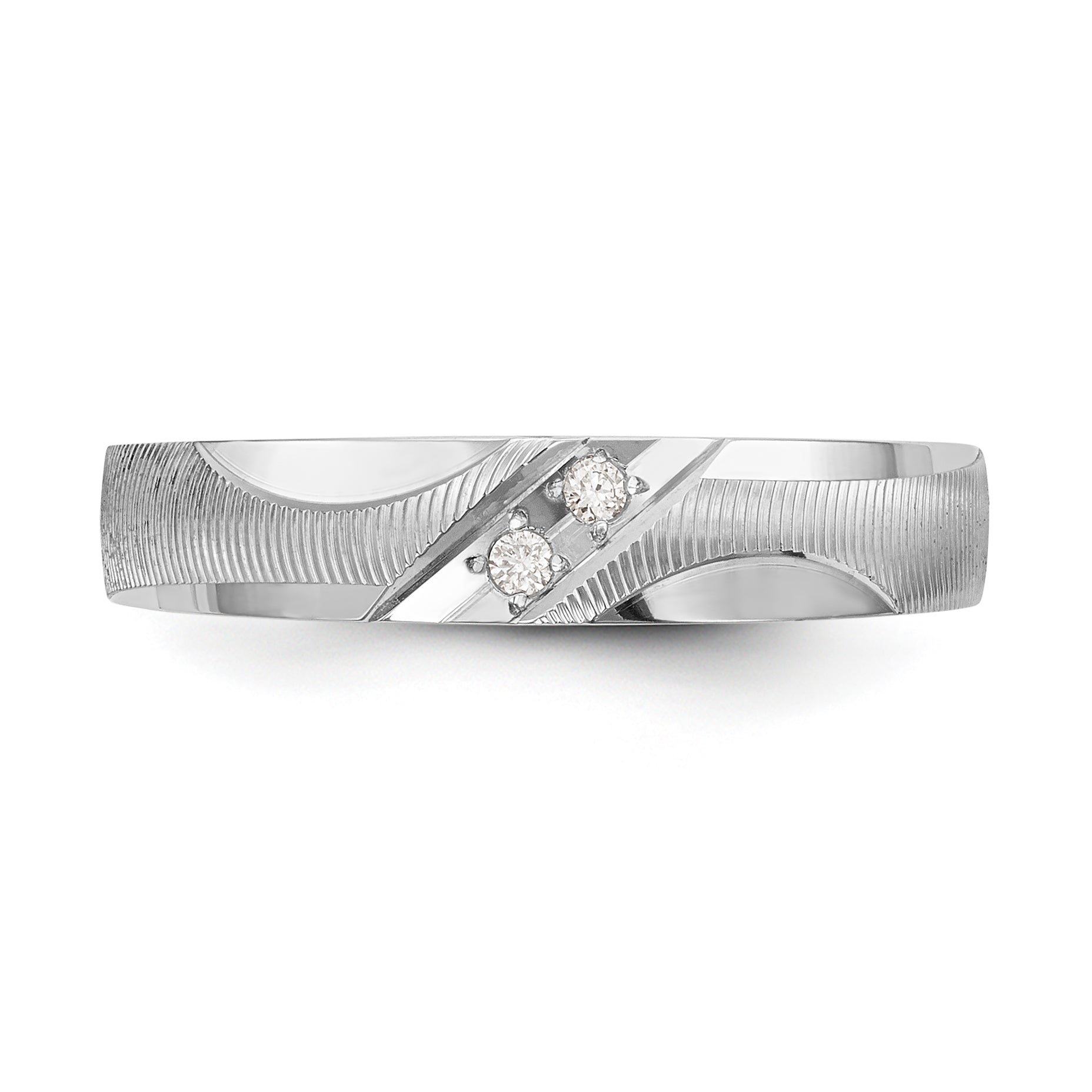 14K White Gold Aa Quality .02 Carat Diamond Trio Ladies Complete Wedding Band