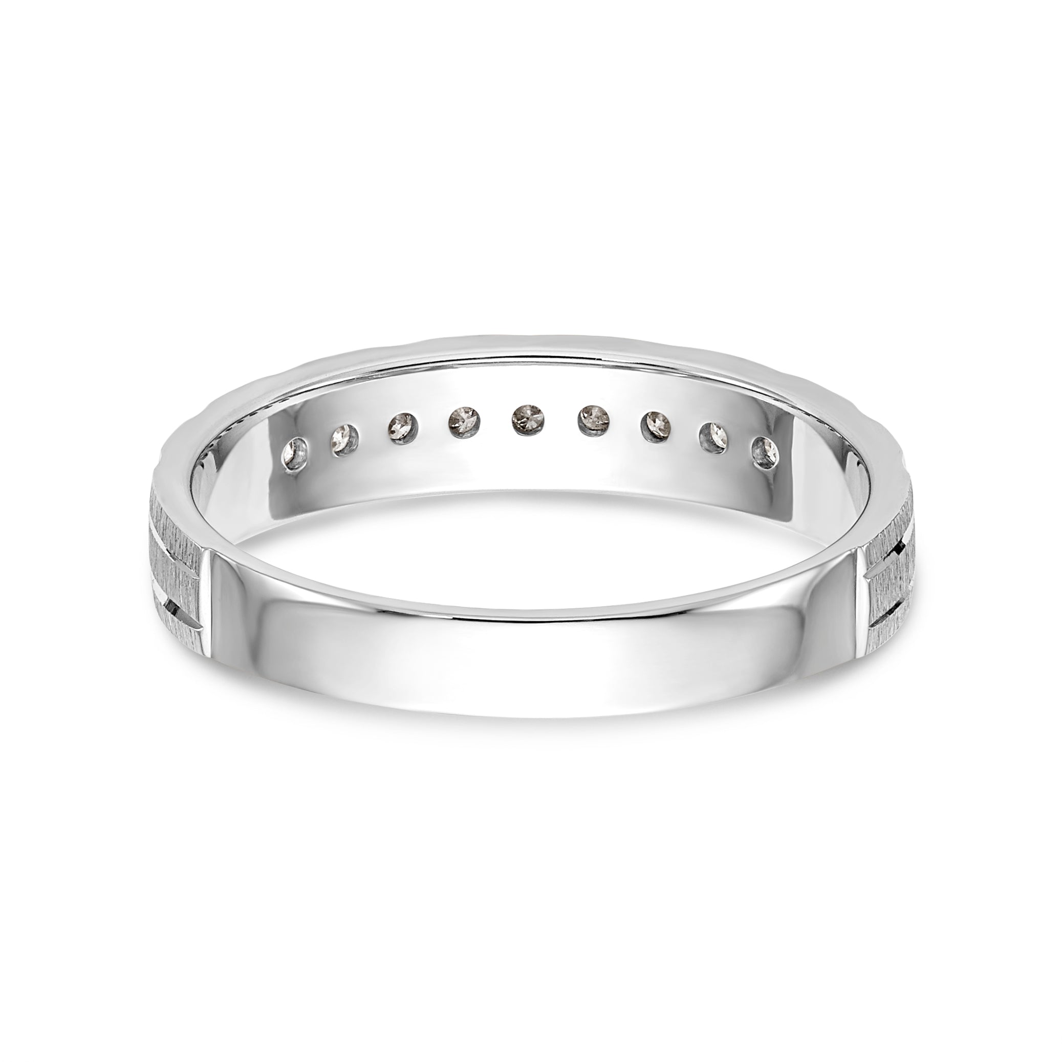 14K White Gold Aa Quality 1/10 Carat Diamond Trio Ladies Complete Wedding Band