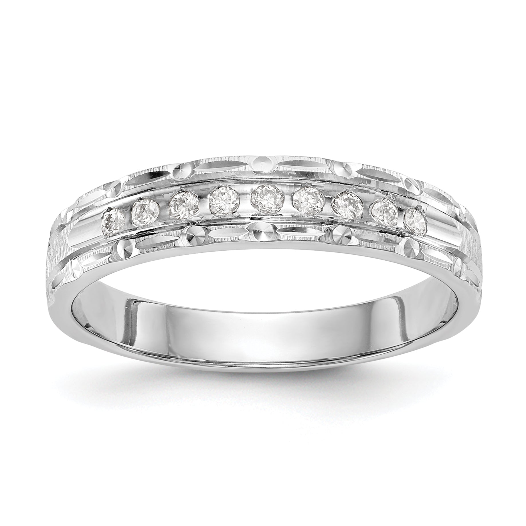 14K White Gold Aa Quality 1/10 Carat Diamond Trio Ladies Complete Wedding Band