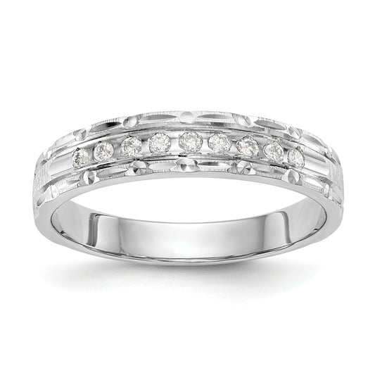 14K White Gold Aa Quality 1/10 Carat Diamond Trio Ladies Complete Wedding Band