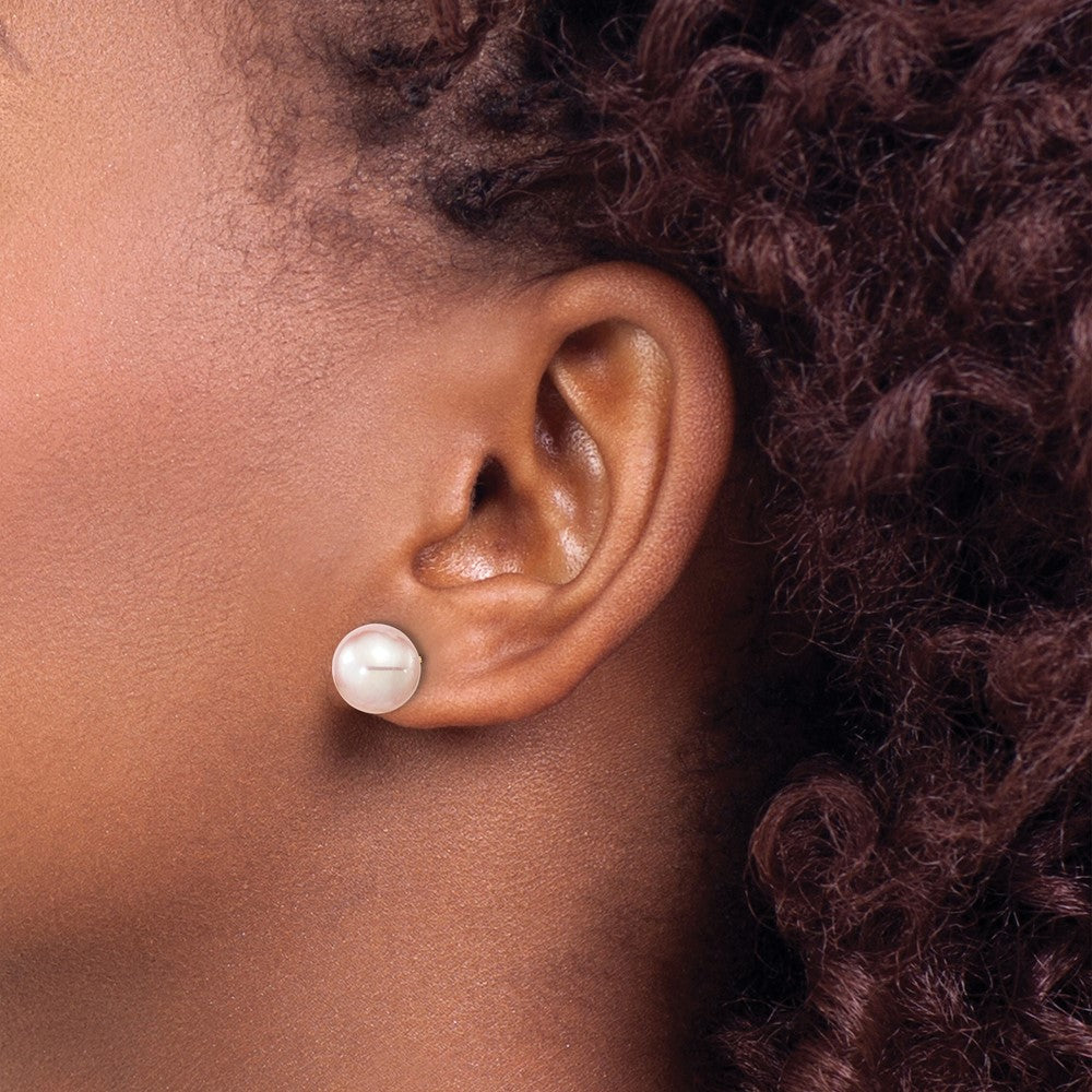 14K Yellow Gold 9 10mm Purple Round Freshwater Cultured Pearl Stud Post Earrings