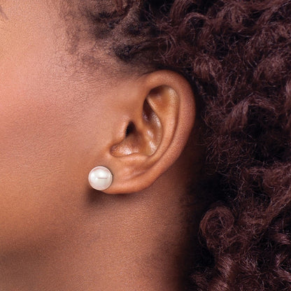 14K Yellow Gold 9 10mm Purple Round Freshwater Cultured Pearl Stud Post Earrings