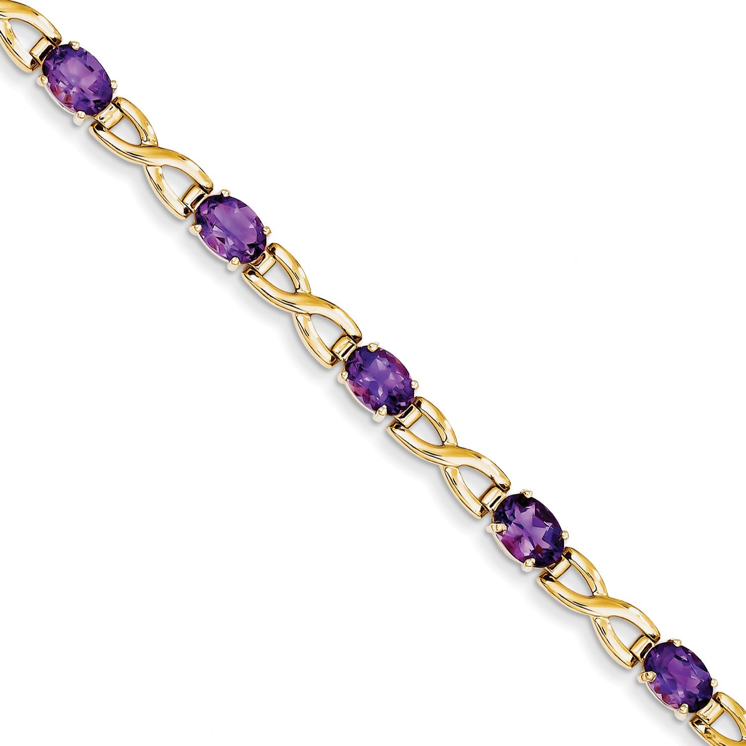 14K Yellow Gold 7X5mm Oval Amethyst Bracelet