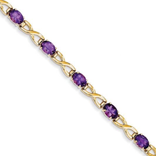 14K Yellow Gold 7X5mm Oval Amethyst Bracelet