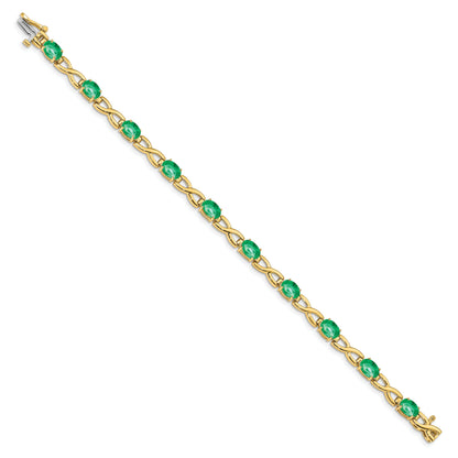14K Yellow Gold 7X5mm Oval Emerald Bracelet
