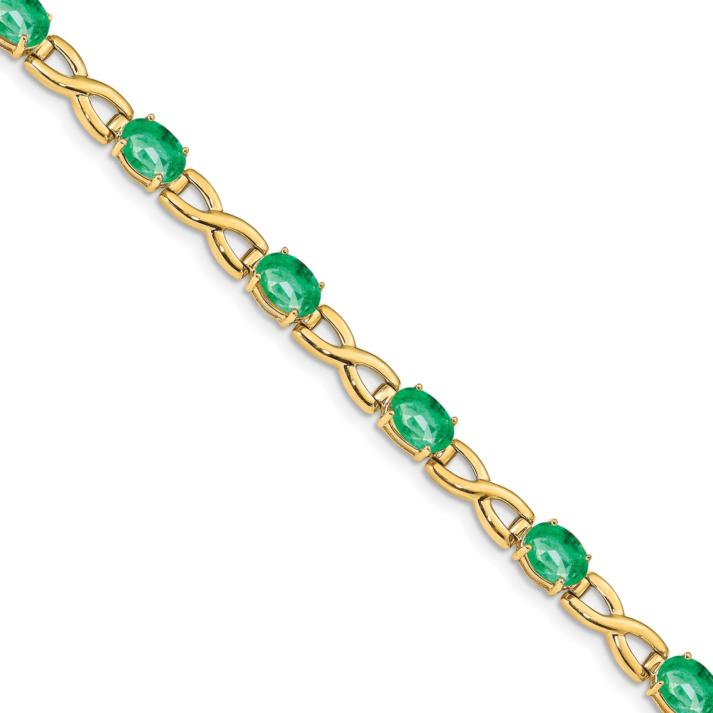 14K Yellow Gold 7X5mm Oval Emerald Bracelet