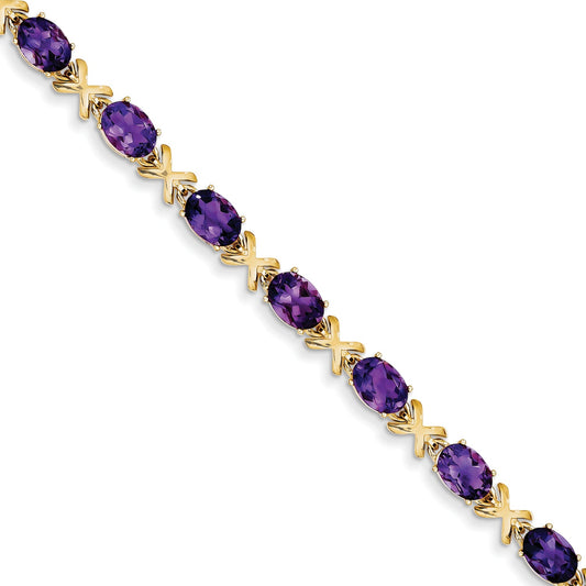 14K Yellow Gold 7X5mm Oval Amethyst Bracelet