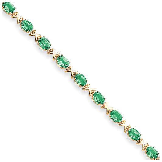 14K Yellow Gold 7X5mm Oval Emerald Bracelet