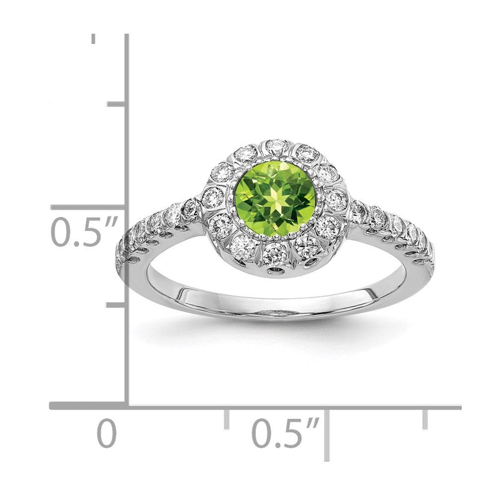 14k White Gold 5mm Peridot AAA Real Diamond ring