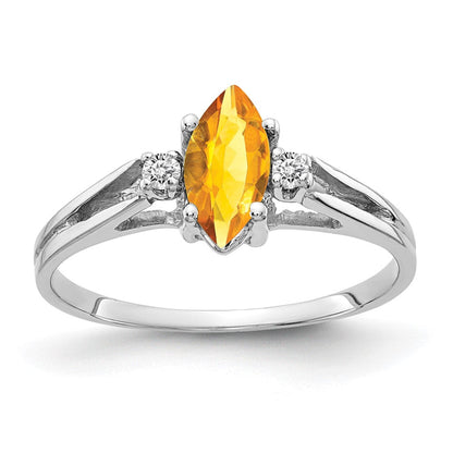 14k White Gold 8x4mm Marquise Citrine AA Real Diamond ring