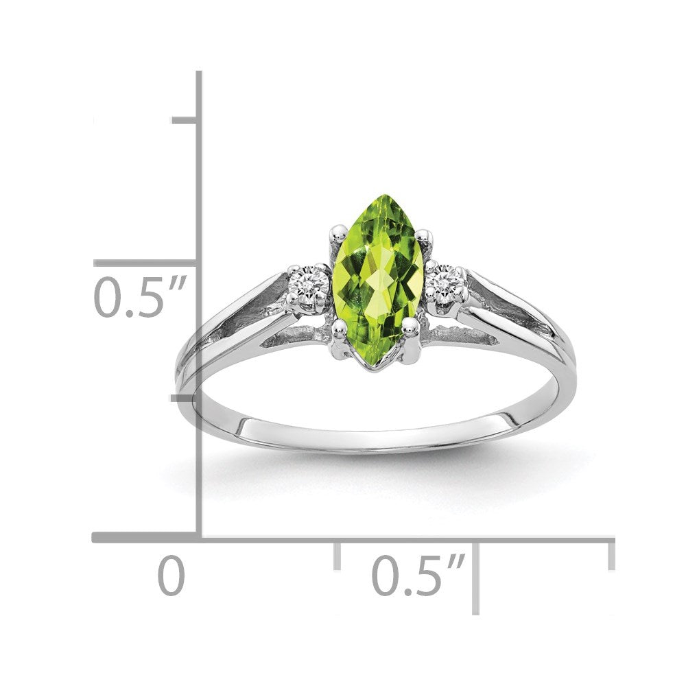14K White Gold 8X4mm Marquise Peridot Aaa Diamond Ring