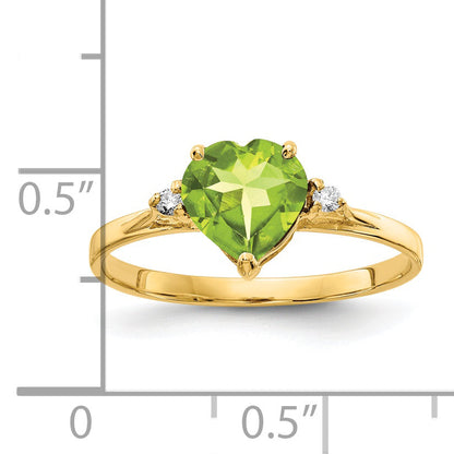 14K Yellow Gold 7mm Heart Peridot Aa Diamond Ring