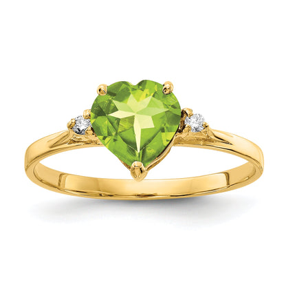 14K Yellow Gold 7mm Heart Peridot Aa Diamond Ring