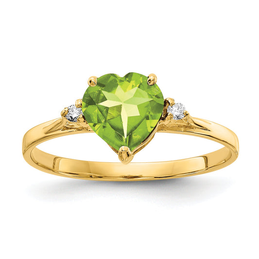 14K Yellow Gold 7mm Heart Peridot Aa Diamond Ring