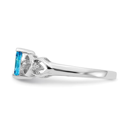 14K White Gold 6X3mm Marquise Blue Topaz Aa Diamond Ring