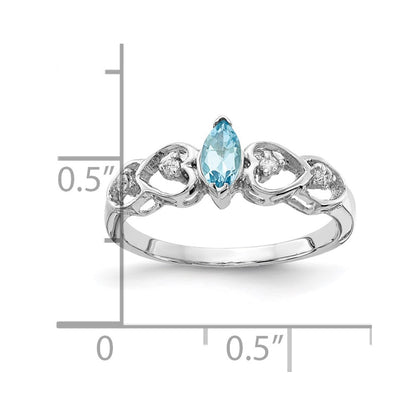 14K White Gold 6X3mm Marquise Blue Topaz Aa Diamond Ring