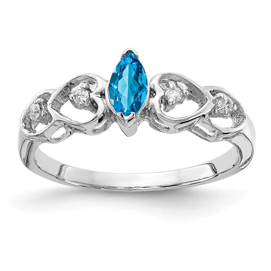 14K White Gold 6X3mm Marquise Blue Topaz Aa Diamond Ring