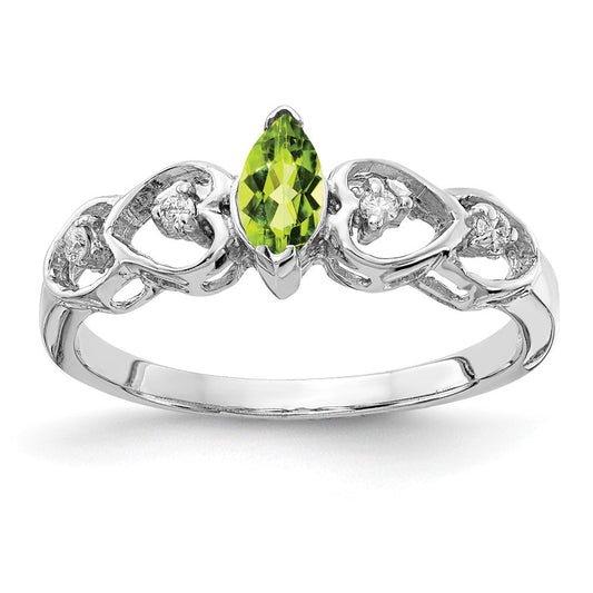 14k White Gold 6x3mm Marquise Peridot VS Real Diamond ring