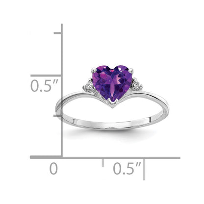 14K White Gold 6mm Heart Amethyst A Diamond Ring