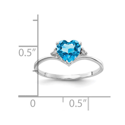 14K White Gold 6mm Heart Blue Topaz Vs Diamond Ring