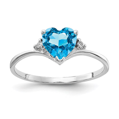 14K White Gold 6mm Heart Blue Topaz Vs Diamond Ring