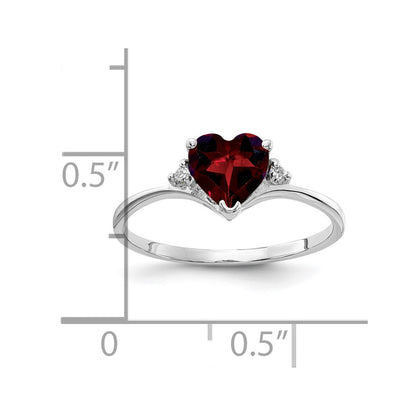 14K White Gold 6mm Heart Garnet Vs Diamond Ring