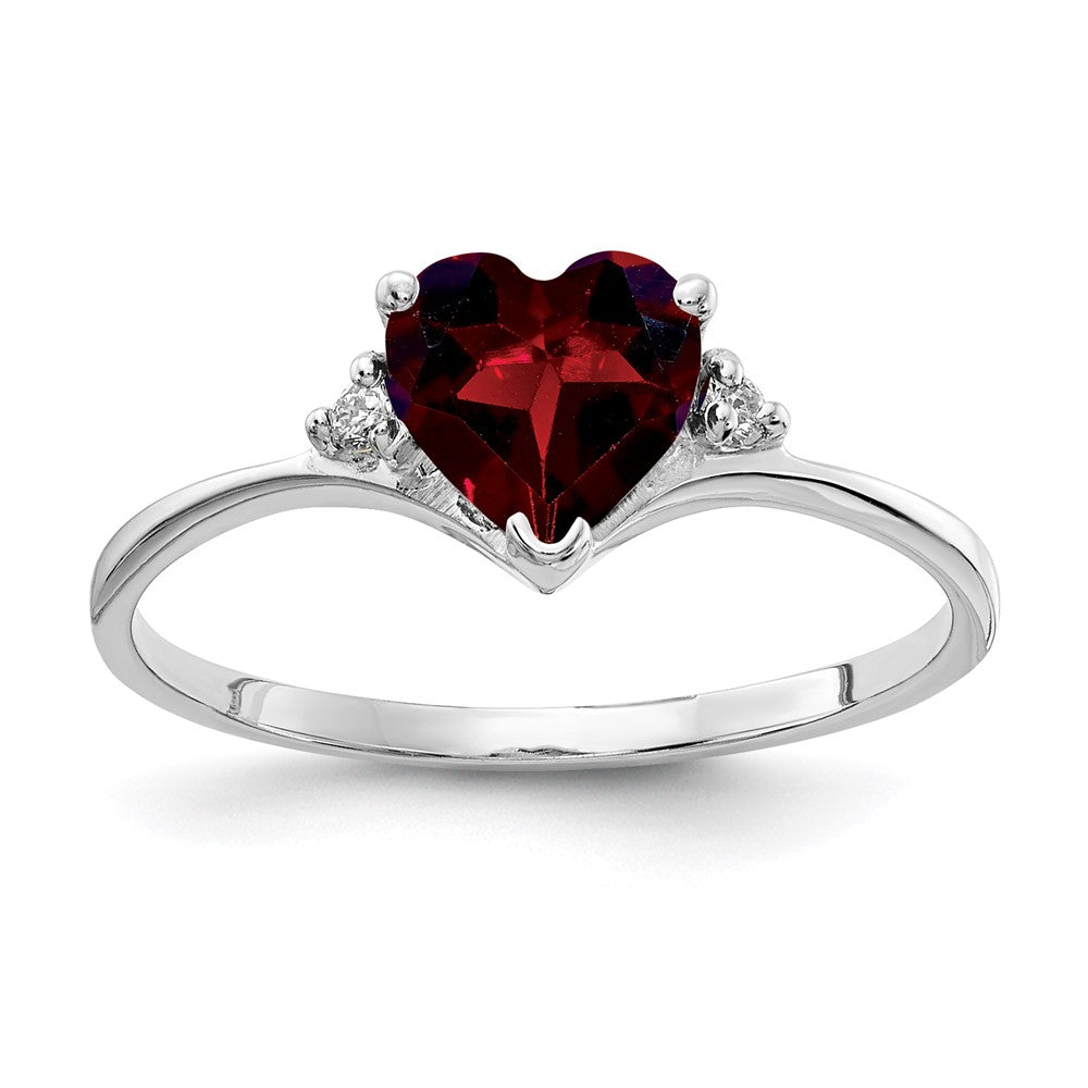 14K White Gold 6mm Heart Garnet Aaa Diamond Ring