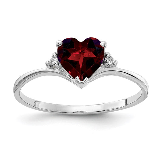 14K White Gold 6mm Heart Garnet Vs Diamond Ring