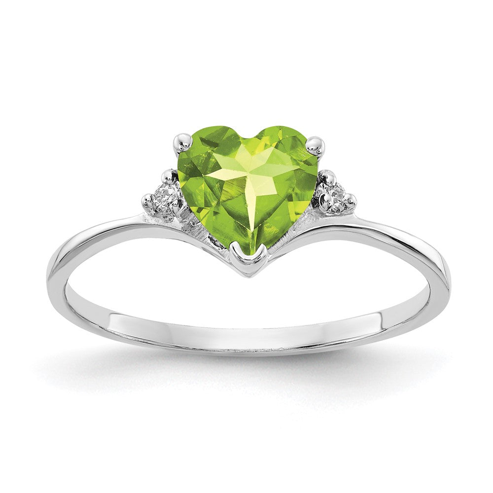 14k White Gold 6mm Heart Peridot AA Real Diamond ring