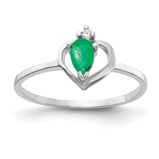 14K White Gold 5X3mm Pear Emerald Aa Diamond Ring