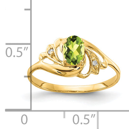 14K Yellow Gold 6X4mm Oval Peridot Aaa Diamond Ring