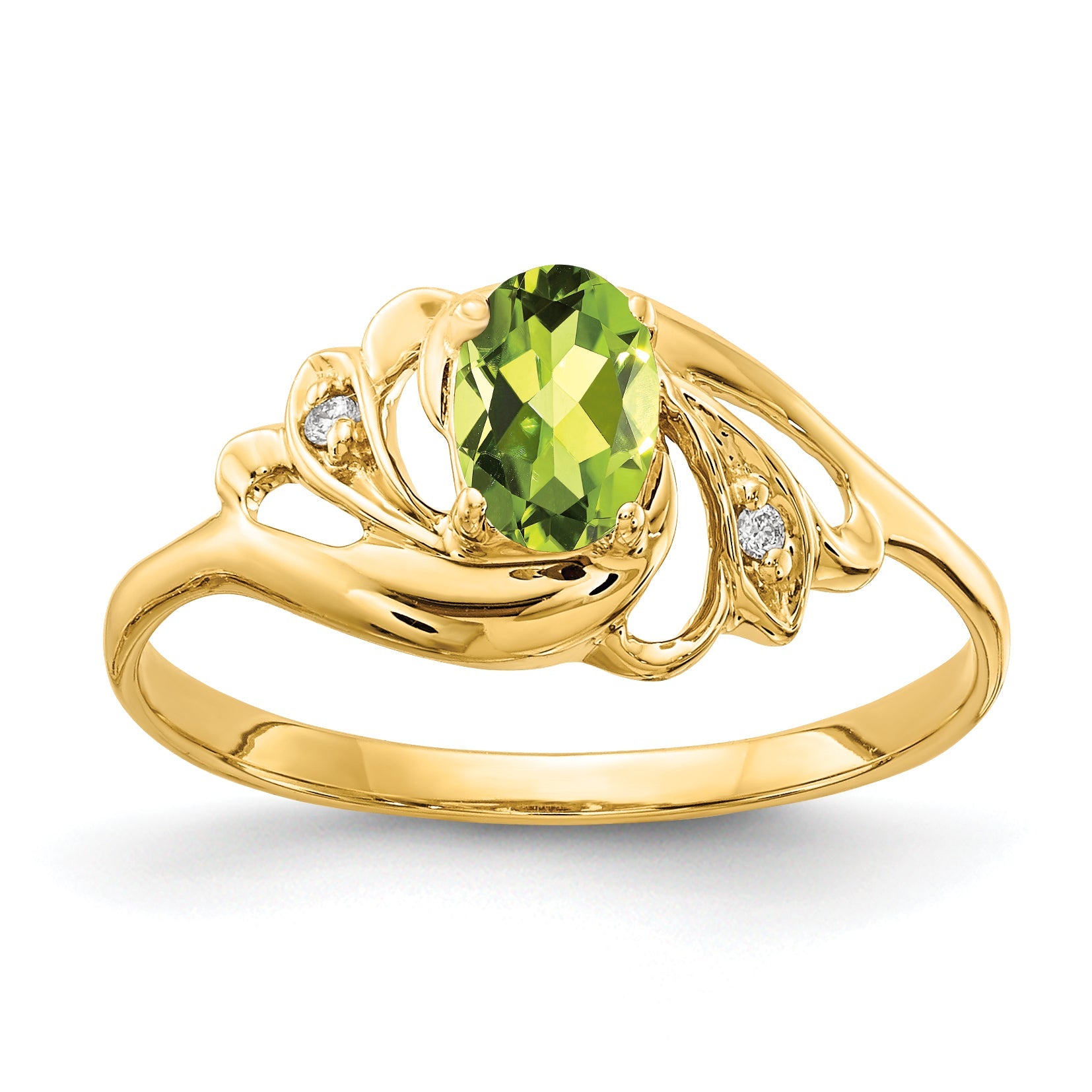 14K Yellow Gold 6X4mm Oval Peridot Aaa Diamond Ring