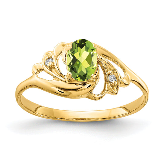 14K Yellow Gold 6X4mm Oval Peridot Aaa Diamond Ring