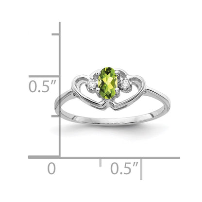 14K White Gold 5X3mm Oval Peridot Aa Diamond Ring